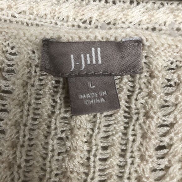 J JILL Wool Blend Open Waterfall Sweater‎ Vest Sz L Cream Knit Cardigan Soft - Picture 3 of 9